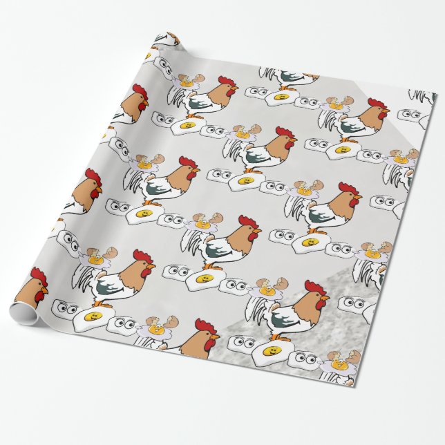 Glossy Wrapping Papper, Grått Silver Chickens Eggs Presentpapper (Utrullad)