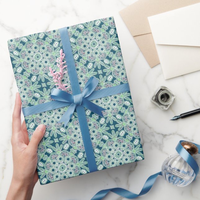 Glossy Wrapping papper grönt boho Presentpapper (Gåvor)