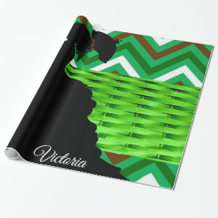 Glossy Wrapping Papper, Grönt Rand Victorian Presentpapper