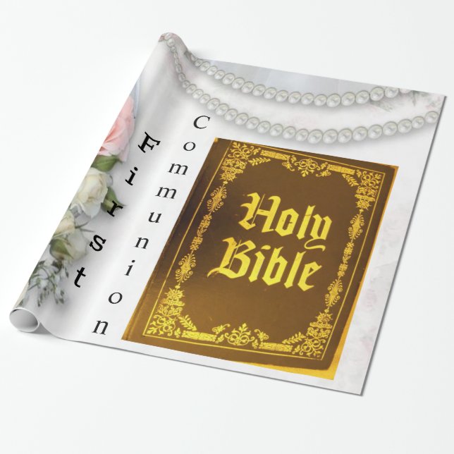 Glossy Wrapping Papper, Heliga Bible First Communi Presentpapper (Utrullad)