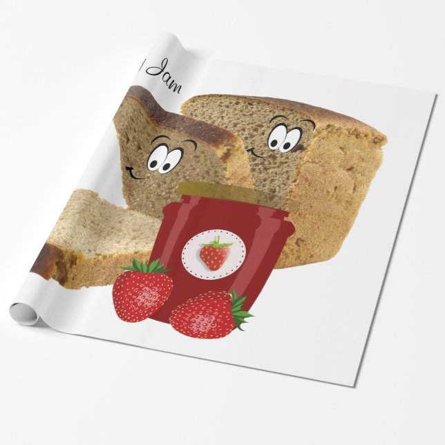Glossy Wrapping Papper, Jordberry Sylt Toast Presentpapper (Utrullad)