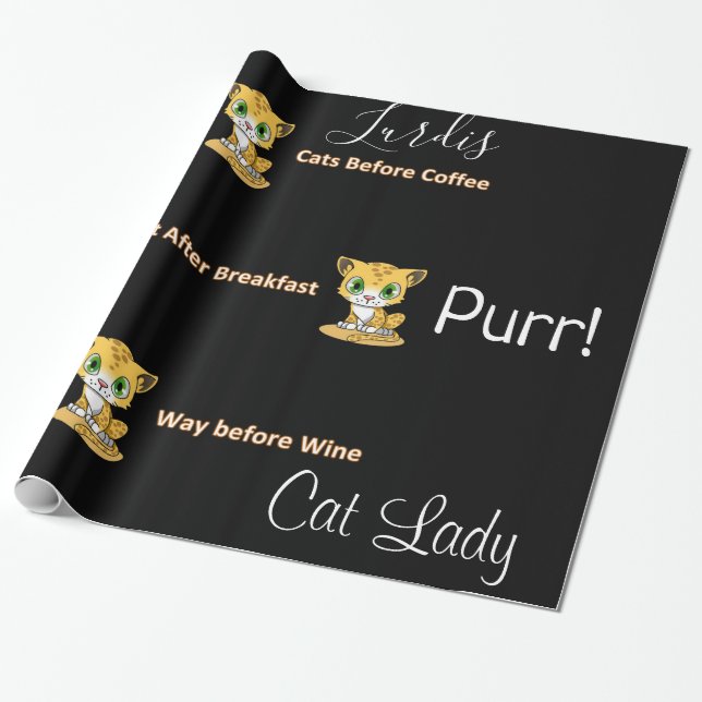Glossy Wrapping Papper, Katt Dam före Vin Presentpapper (Utrullad)