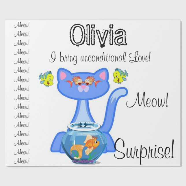 Glossy Wrapping Papper, Kattdjur Cat-överraskning Presentpapper (Platt)