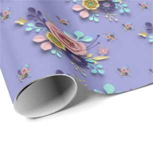 Glossy Wrapping Papper Lila Blommigt Ro Presentpapper