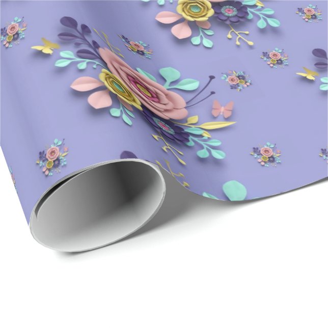 Glossy Wrapping Papper Lila Blommigt Ro Presentpapper (Rullad Hörn)
