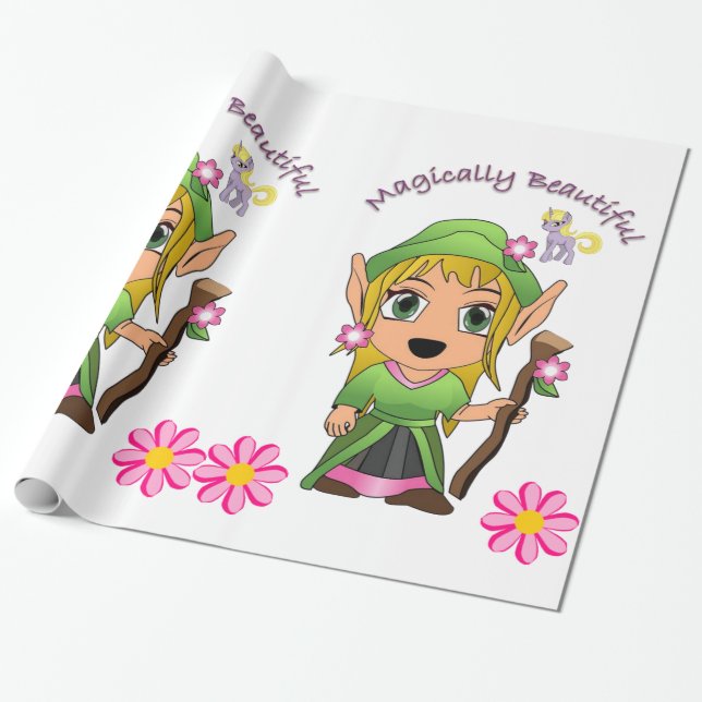 Glossy Wrapping Papper, magiskt Fairy Presentpapper (Utrullad)