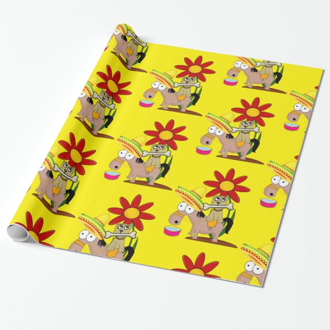 Glossy Wrapping Papper, Mexican Man Donkey Sombrer Presentpapper (Utrullad)