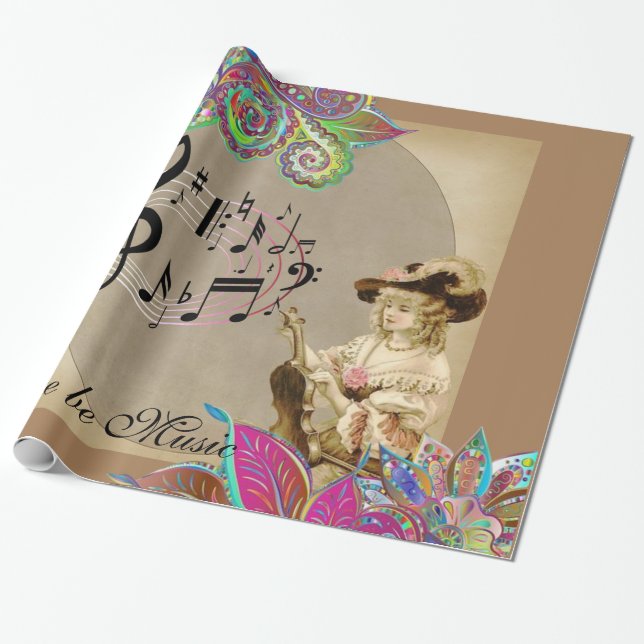 Glossy Wrapping Papper, Music Victorian Blommigt Presentpapper (Utrullad)