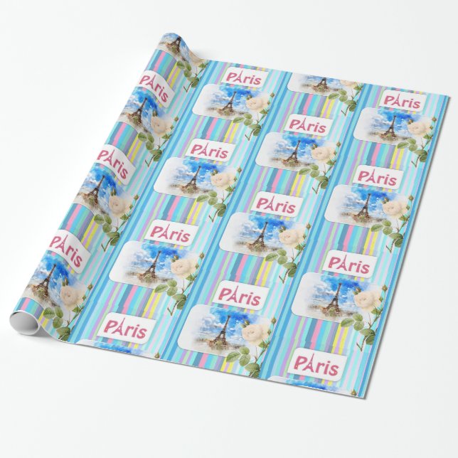 Glossy Wrapping Papper, Paris Frankrike Blue Rand Presentpapper (Utrullad)
