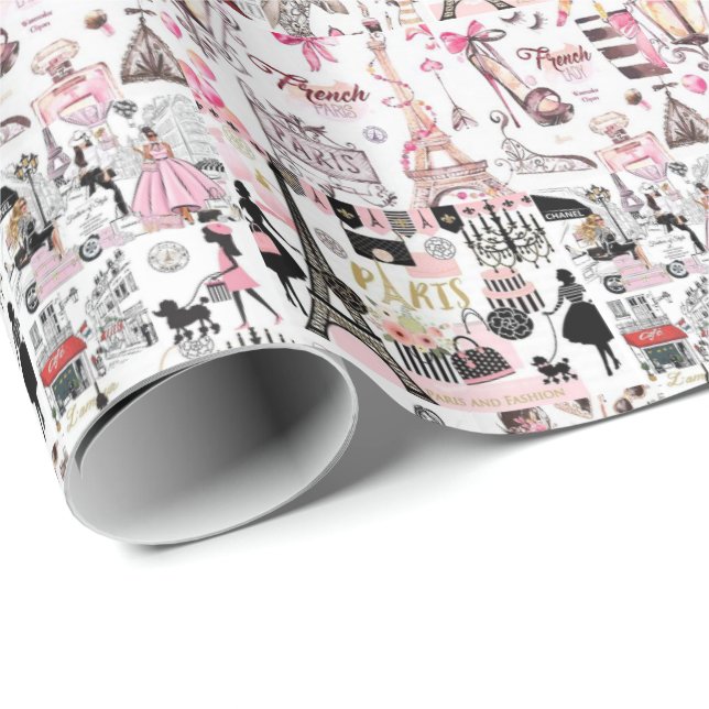 Glossy Wrapping Papper Paris Frankrike  Presentpapper (Rullad Hörn)