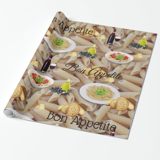 Glossy Wrapping Papper, Pasta Red Vin Bread Olife Presentpapper (Utrullad)