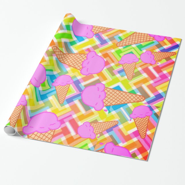 Glossy Wrapping Papper, Pastel Chevron Ice Cream Presentpapper (Utrullad)