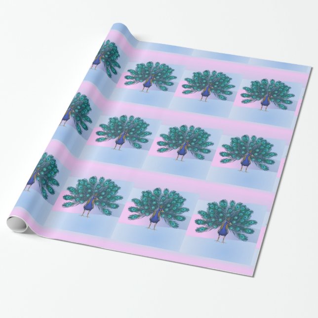 Glossy Wrapping Papper, Peacock Presentpapper (Utrullad)