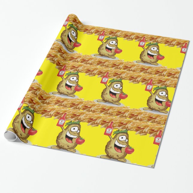 Glossy Wrapping Papper, Potato Fransk Fries Ketchu Presentpapper (Utrullad)