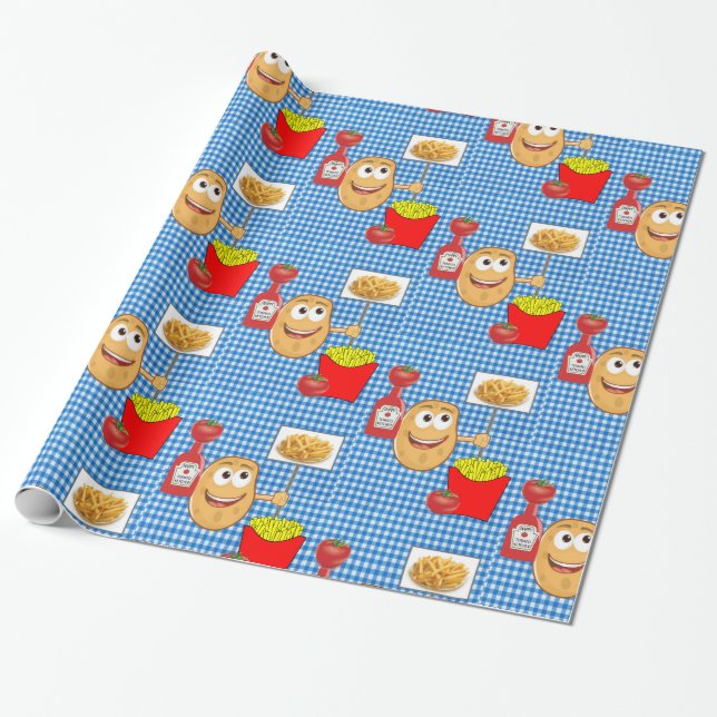Glossy Wrapping Papper, Potato Fransk Fries Play Presentpapper (Utrullad)