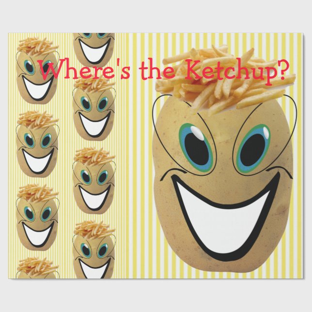 Glossy Wrapping Papper, Potato Fransk Fries Rand Presentpapper (Platt)