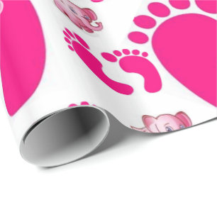 Glossy Wrapping Papper Rosa Baby Feet Girl Elephan Presentpapper
