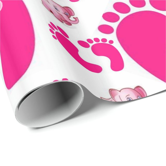 Glossy Wrapping Papper Rosa Baby Feet Girl Elephan Presentpapper (Rullad Hörn)
