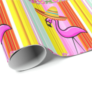 Glossy Wrapping Papper Rosa Flamingo Presentpapper