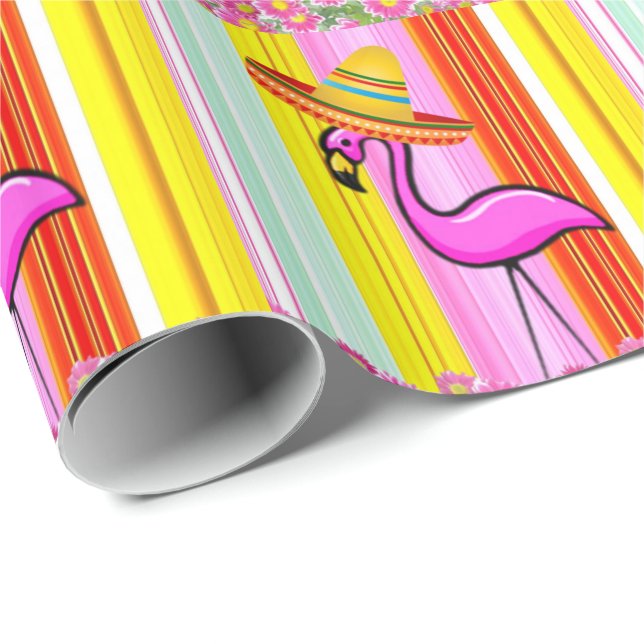 Glossy Wrapping Papper Rosa Flamingo Presentpapper (Rullad Hörn)