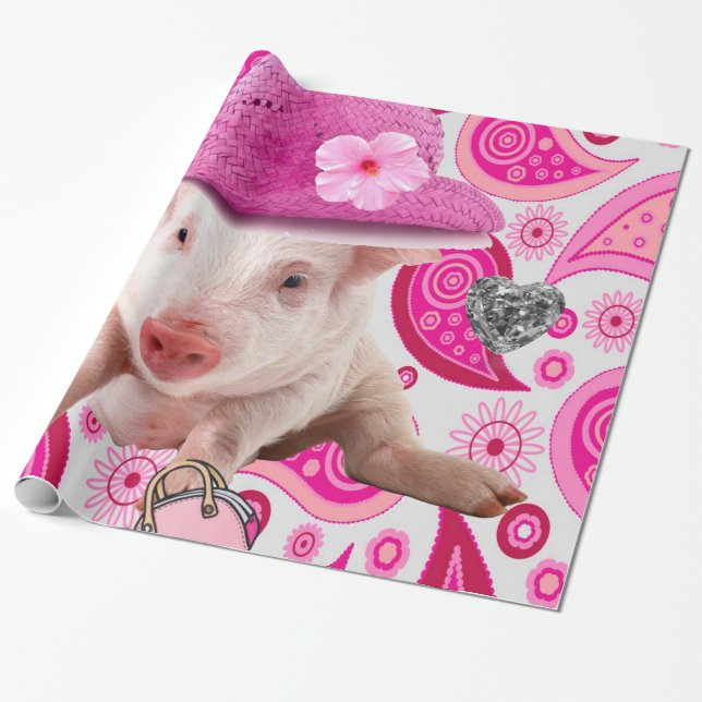 Glossy Wrapping Papper, Rosa Gris Silver Hearts Presentpapper (Utrullad)