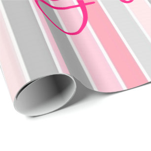 Glossy Wrapping Papper Rosa Rand Blommigt Presentpapper