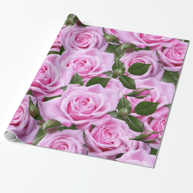 Glossy Wrapping Papper, Rosa ros Presentpapper (Utrullad)