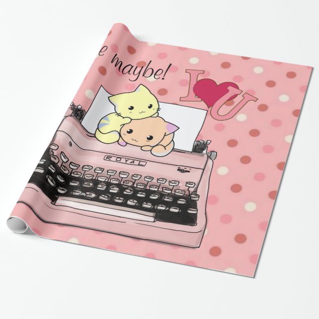 Glossy Wrapping Papper, Rosa Typewriter Call kansk Presentpapper (Utrullad)