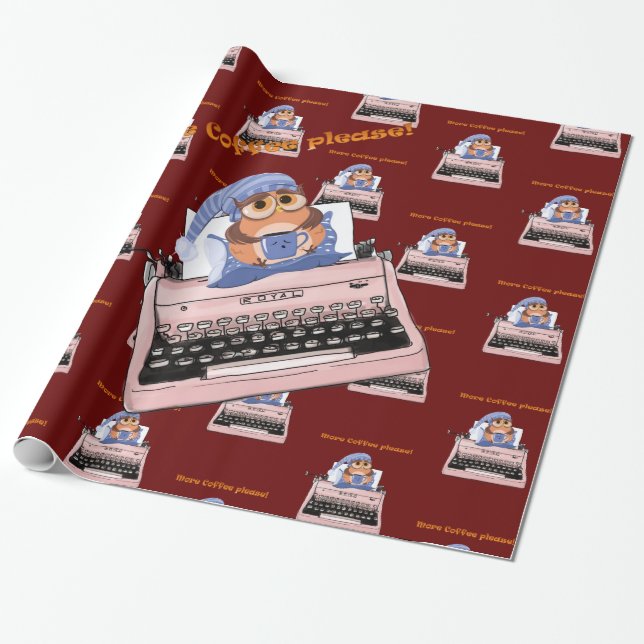 Glossy Wrapping Papper, Rosa Typewriter-kaffe Presentpapper (Utrullad)