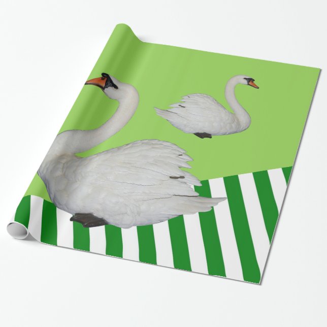 Glossy Wrapping Papper, Svan Grönt Rand Presentpapper (Utrullad)