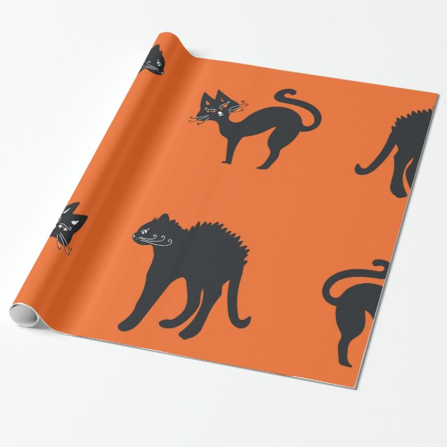 Glossy Wrapping Papper Svarta katter Halloween Presentpapper (Utrullad)