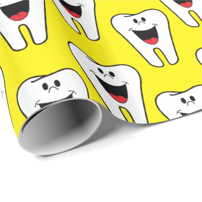Glossy Wrapping Papper, Teth Gult Dentist Presentpapper (Rullad Hörn)