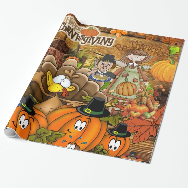 Glossy Wrapping Papper, Thanksgiving Turkiet Presentpapper (Utrullad)