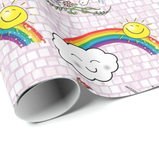 Glossy Wrapping Papper Unicorn Rainbow Presentpapper (Rullad Hörn)