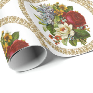 Glossy Wrapping Papper Victorian Blommigt Presentpapper