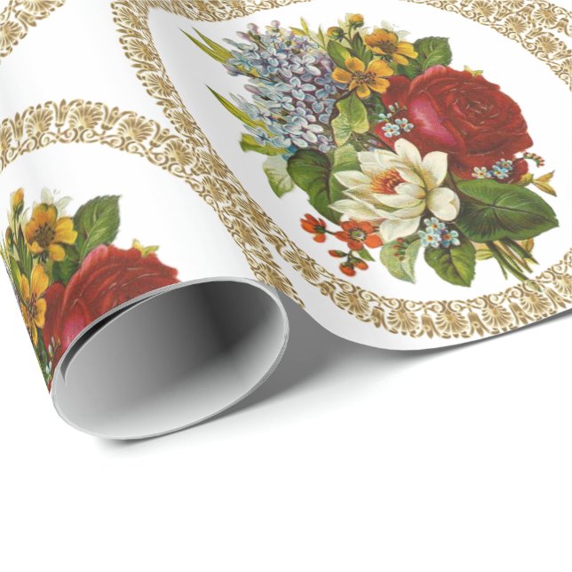 Glossy Wrapping Papper Victorian Blommigt Presentpapper (Rullad Hörn)