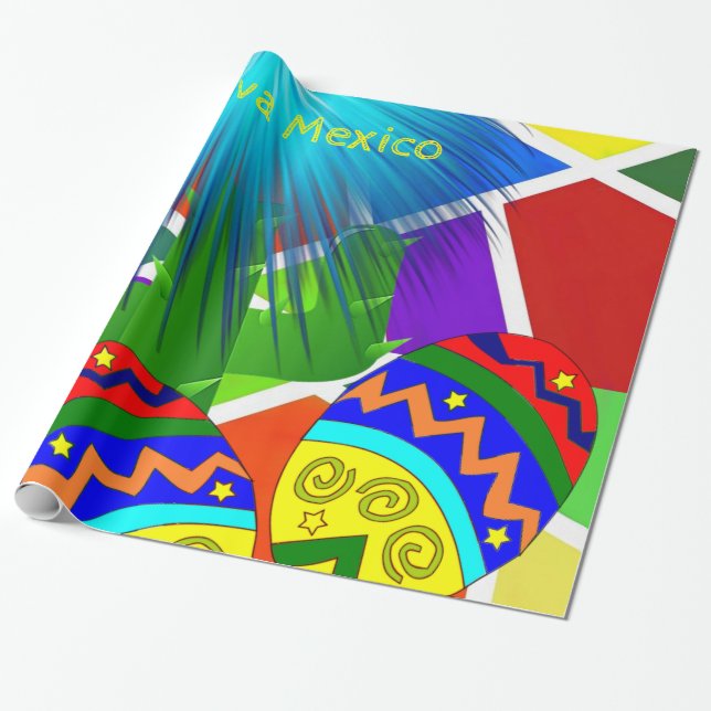 Glossy Wrapping Papper, Viva Mexico Cactus Banjos Presentpapper (Utrullad)