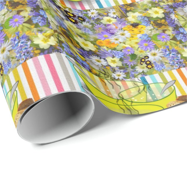 Glossy Wrapping Pappra Soppa Blommigt Rand Presentpapper (Rullad Hörn)