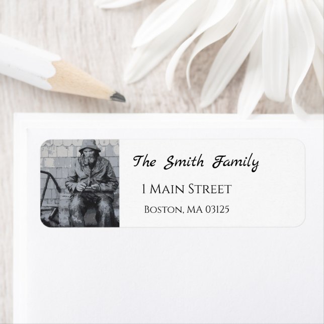 Gloucester Fisherman Mending Hans Nets Adress Returadress Etikett (Insitu)