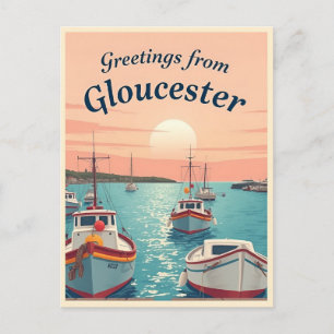 Gloucester, Massachusetts – Fiskebåtar Vintage Vykort