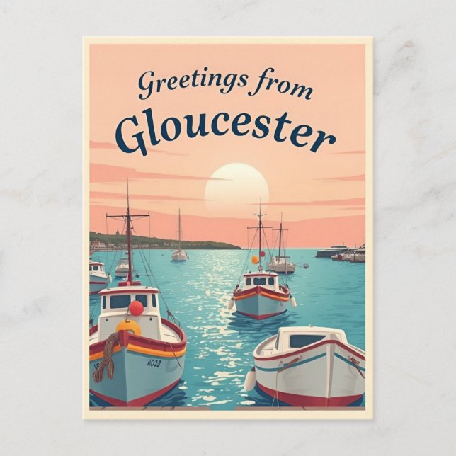Gloucester, Massachusetts – Fiskebåtar Vintage Vykort (Framsida)
