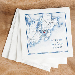Gloucester Massachusetts Karta Navy Elegant bröllo Pappersservett