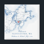 Gloucester Massachusetts Karta Wedding Favor Magnet<br><div class="desc">Snabb och enkel beställning! Gloucester, MORSA karta-magneter är perfekt att välkomna dina gäster från stan med välkomna väskor eller anpassa dem till din bröllopsfest. Oavsett om du gifter sig på Cruiseport Goucester, Beauport Hotel, Elks Bass Sten eller Hammond Castle Museum, denna Gloucester, Massachusetts magnet är perfekt för ditt målbröllop på...</div>
