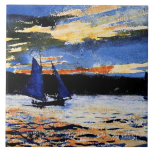 Gloucester Sunset-målning av Winslow Homer Kakelplatta