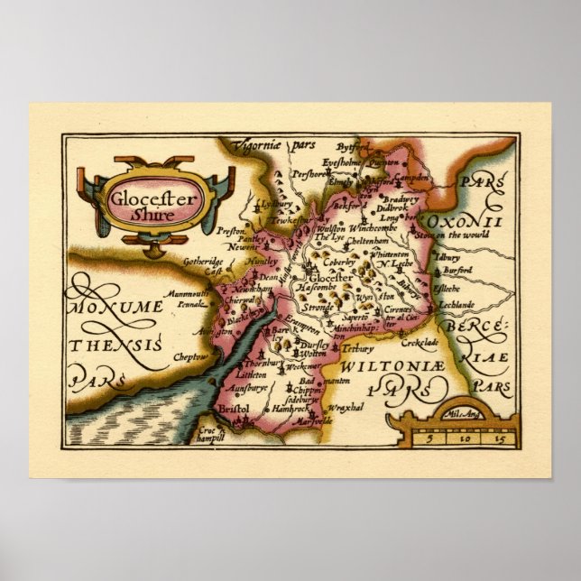 Gloucestershire County England Old Antiquarian Kar Poster (Framsidan)