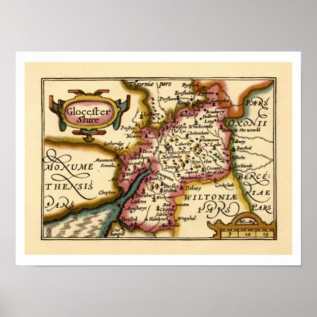 Gloucestershire County England Old Antiquarian Kar Poster (Framsidan)