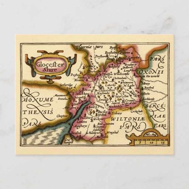 Gloucestershire County England Old Antiquarian Kar Vykort (Framsida)
