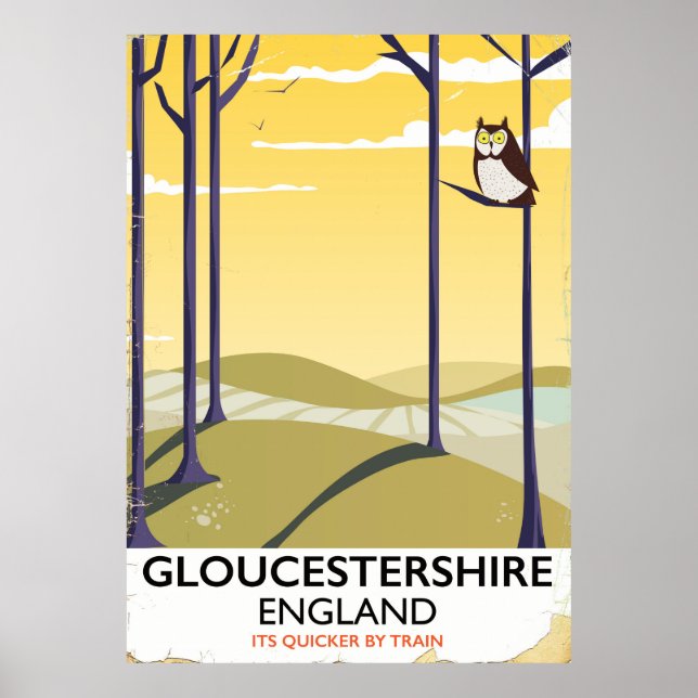 Gloucestershire, England tågresor affisch. Poster (Framsidan)