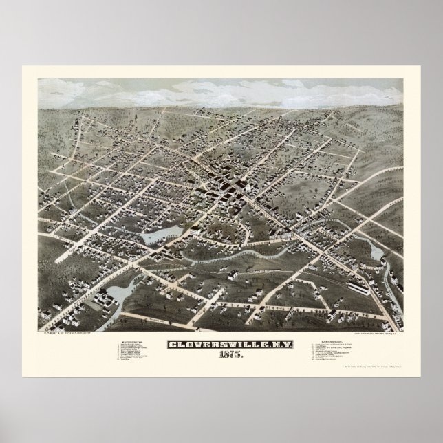 Gloversville, NY Panoramic Karta - 1875 Poster (Framsidan)