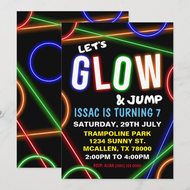 Glow and Jump Birthday Invitation Inbjudningar (Fram/baksida)